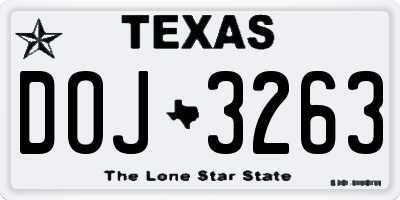 TX license plate DOJ3263