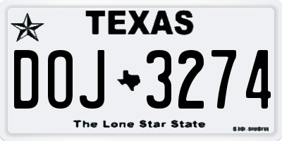 TX license plate DOJ3274