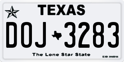 TX license plate DOJ3283
