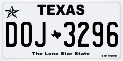 TX license plate DOJ3296