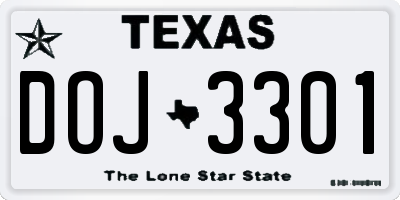 TX license plate DOJ3301