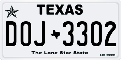 TX license plate DOJ3302