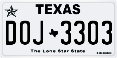 TX license plate DOJ3303