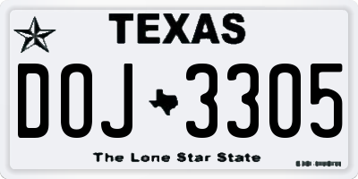 TX license plate DOJ3305