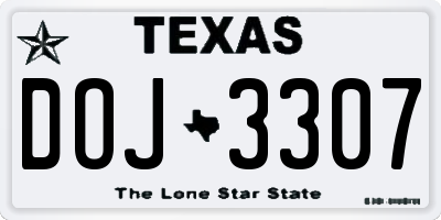 TX license plate DOJ3307