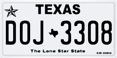 TX license plate DOJ3308
