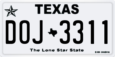 TX license plate DOJ3311