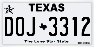 TX license plate DOJ3312