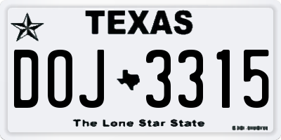 TX license plate DOJ3315