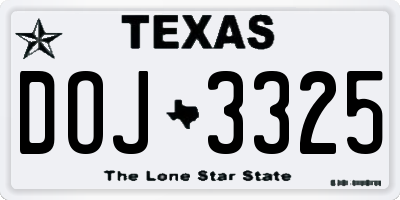 TX license plate DOJ3325