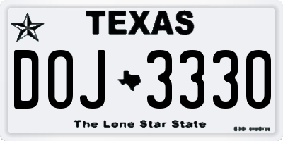 TX license plate DOJ3330