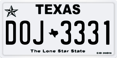TX license plate DOJ3331