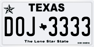 TX license plate DOJ3333