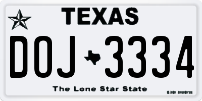 TX license plate DOJ3334