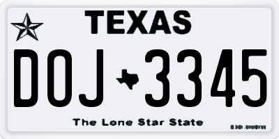 TX license plate DOJ3345