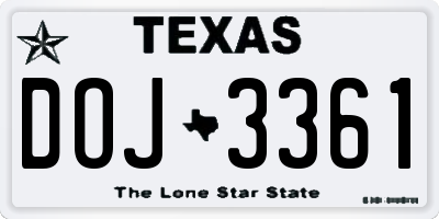 TX license plate DOJ3361