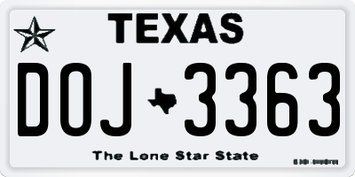 TX license plate DOJ3363