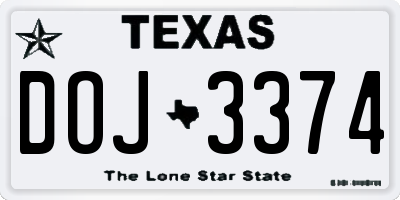 TX license plate DOJ3374