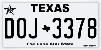 TX license plate DOJ3378