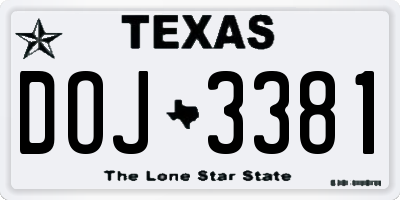 TX license plate DOJ3381