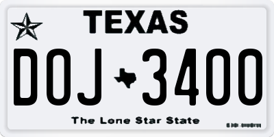 TX license plate DOJ3400