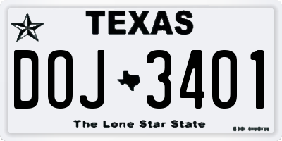 TX license plate DOJ3401