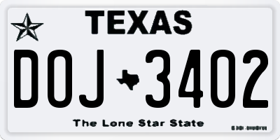TX license plate DOJ3402