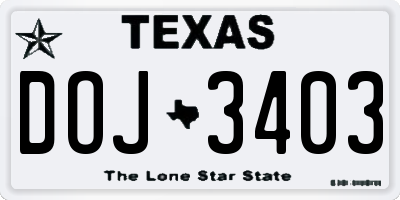 TX license plate DOJ3403