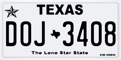 TX license plate DOJ3408