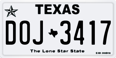 TX license plate DOJ3417