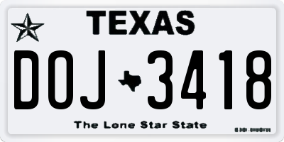 TX license plate DOJ3418