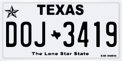 TX license plate DOJ3419