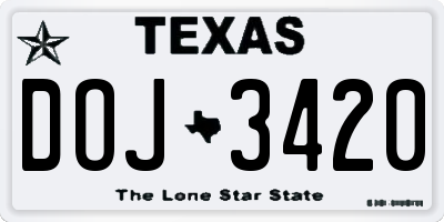 TX license plate DOJ3420