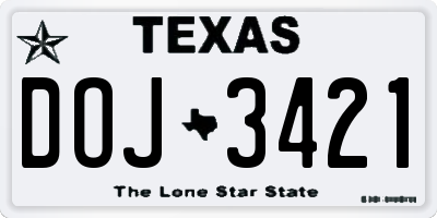 TX license plate DOJ3421