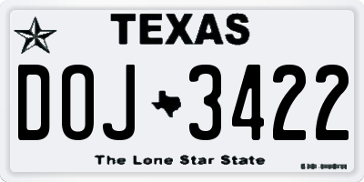 TX license plate DOJ3422