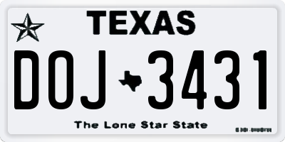 TX license plate DOJ3431