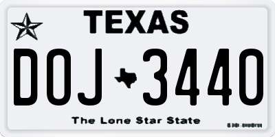 TX license plate DOJ3440