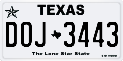 TX license plate DOJ3443