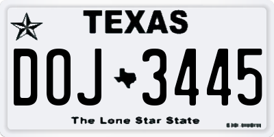 TX license plate DOJ3445
