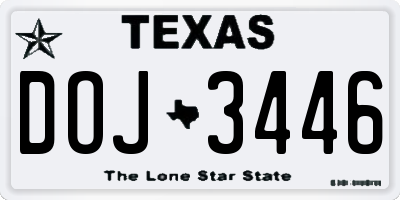 TX license plate DOJ3446