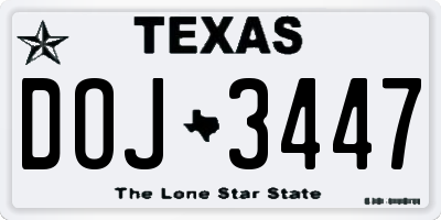 TX license plate DOJ3447