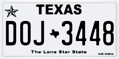 TX license plate DOJ3448
