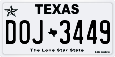 TX license plate DOJ3449