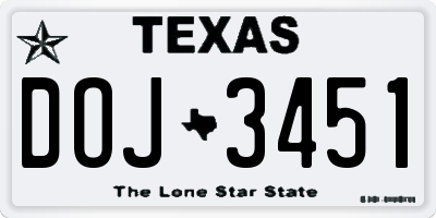 TX license plate DOJ3451
