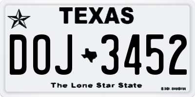 TX license plate DOJ3452