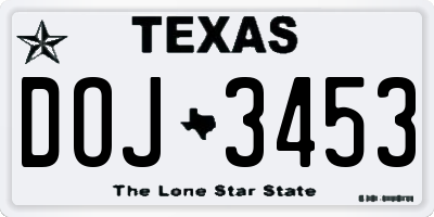 TX license plate DOJ3453