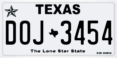 TX license plate DOJ3454