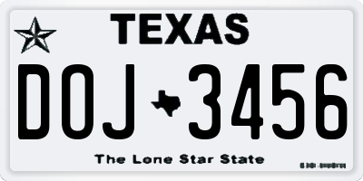 TX license plate DOJ3456
