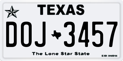 TX license plate DOJ3457