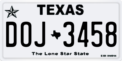 TX license plate DOJ3458